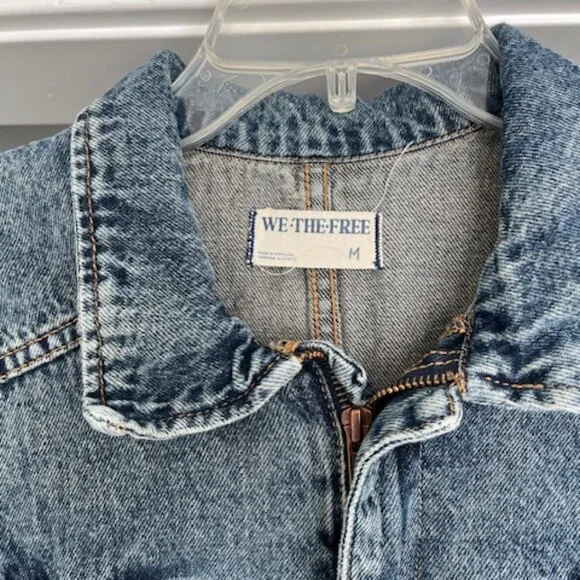 Free People We The Free Sammie Denim Coverall Jumpsuit Size M - Picture 6 of 9